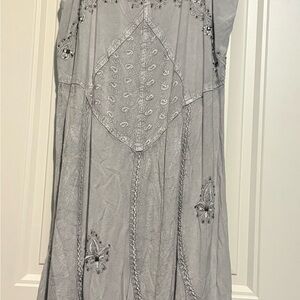 Elegant Gray Embroidered Midi Dress